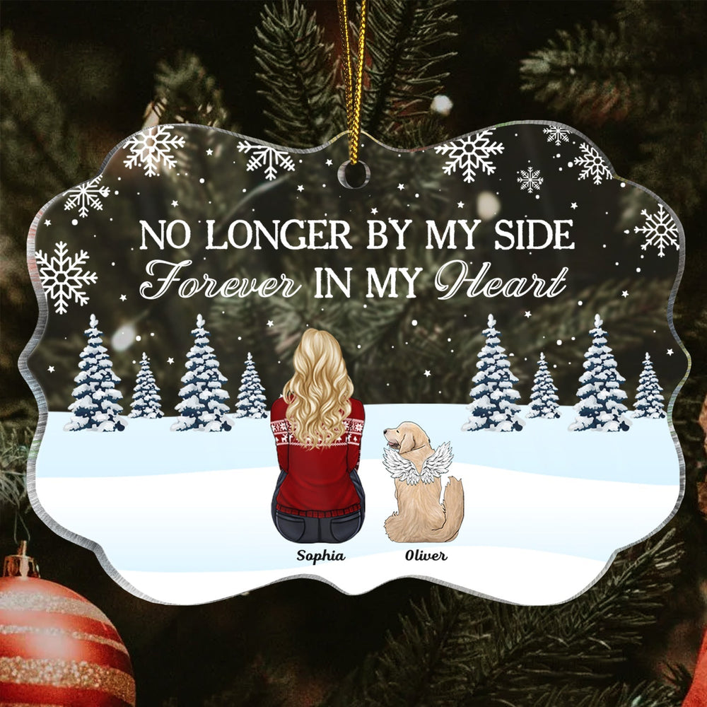 No Longer By My Side Forever In My Heart - Pet Memorial - Personalized Medallion Acrylic Ornament