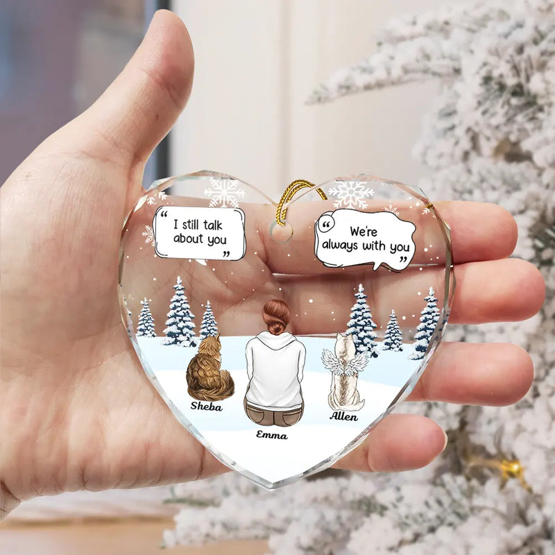 I Miss You I Know Dog Cat Memorial - Personalized Heart Shaped Glass Ornament