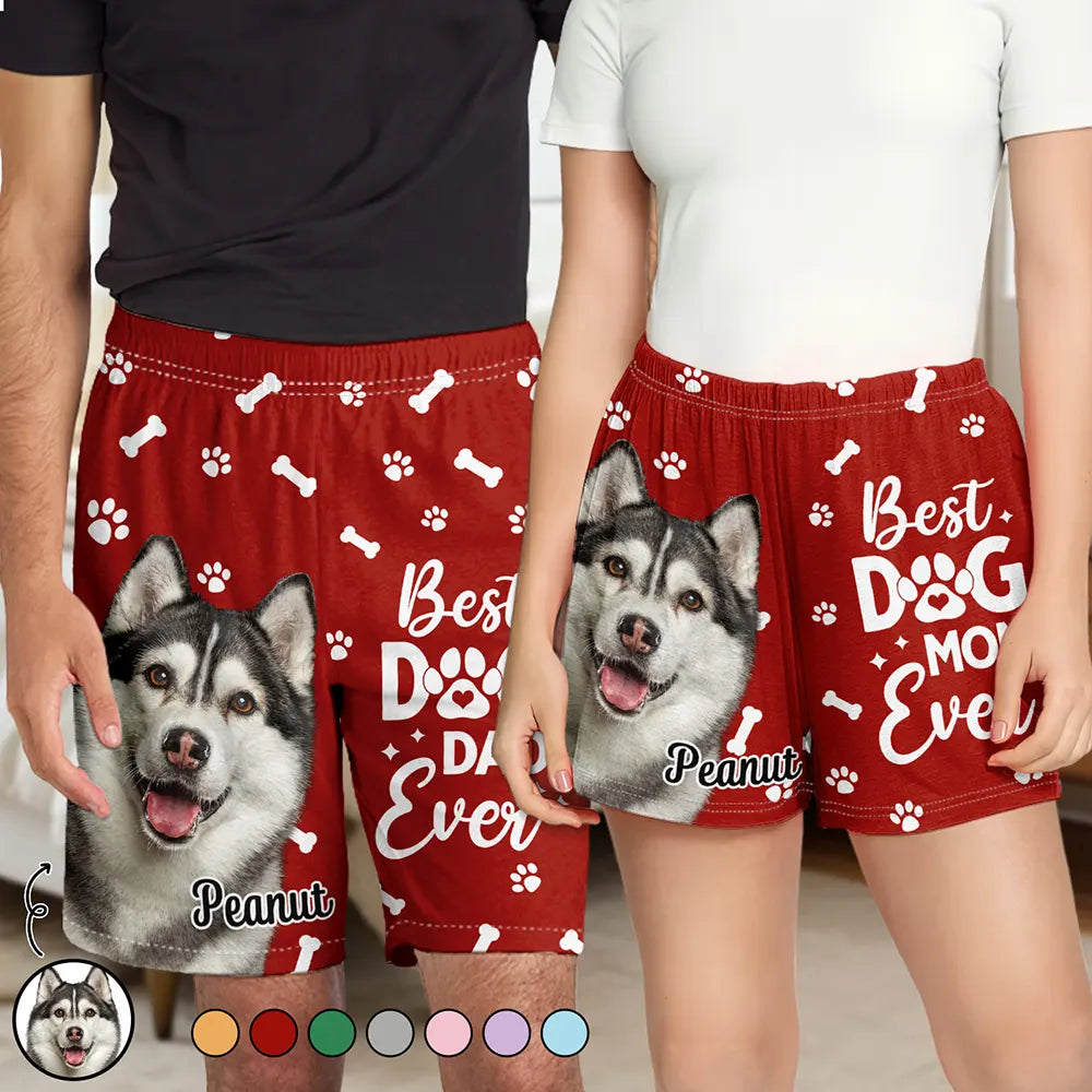 Custom Photo Best Dog Dad Dog Mom Ever - Personalized Pajama Shorts