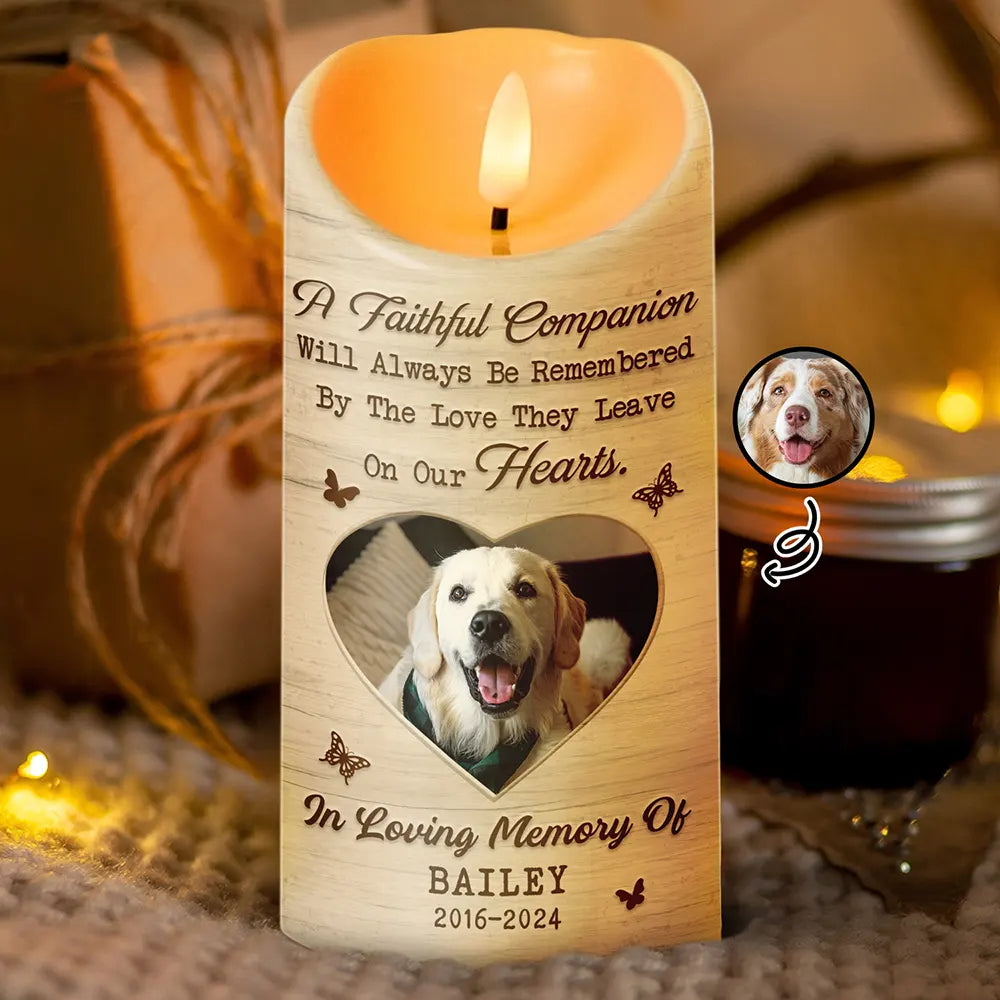 Custom Photo A Faithful Companion Dog Cat Memorial - Personalized Flameless LED Candle