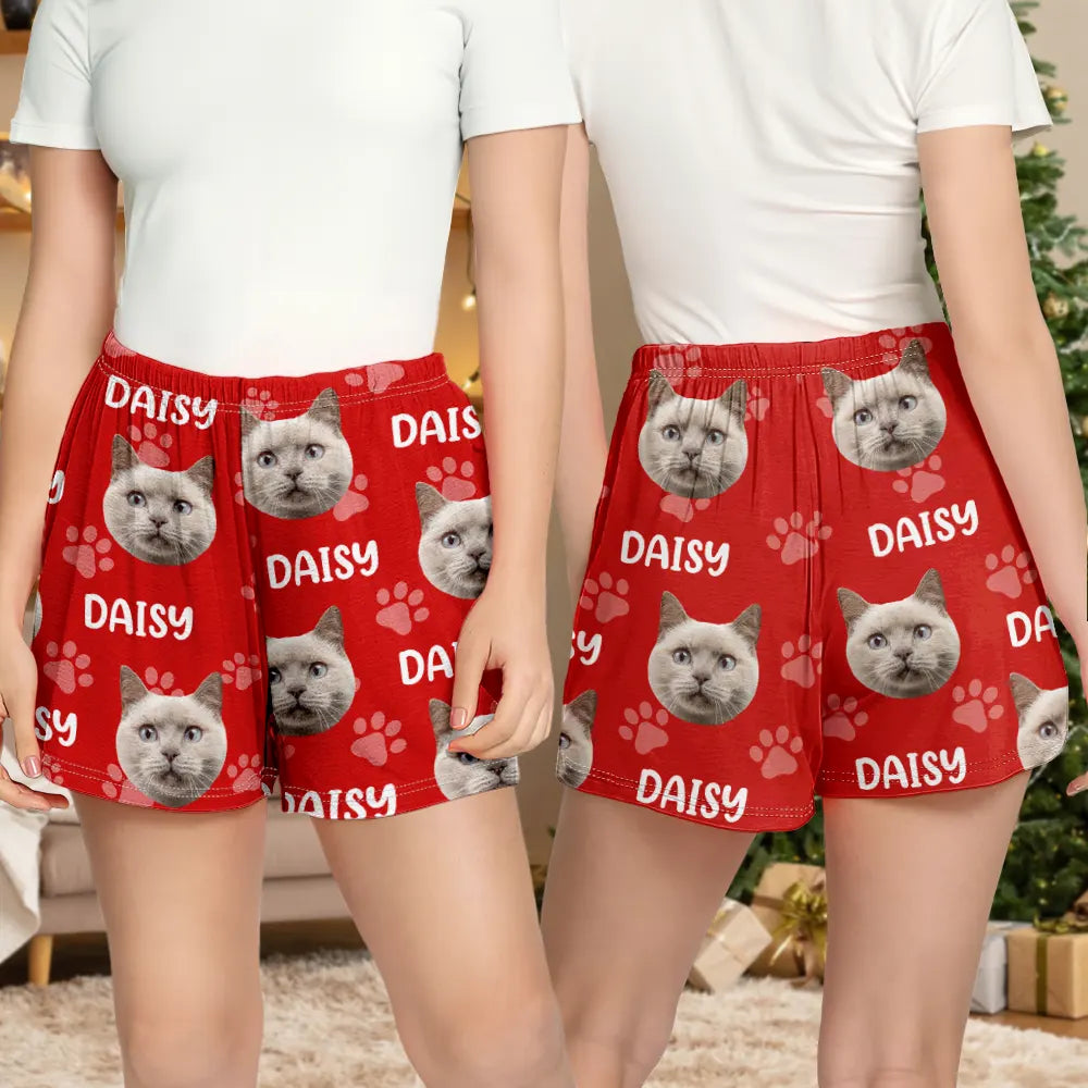 Dog Lovers,Pet Lovers,Cat Lovers,Happy - Custom Photo Funny Pet Face Pattern Dog Cat Family - Personalized Pajama Shorts