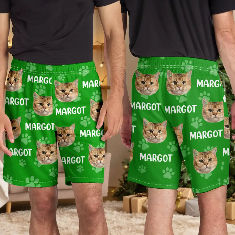 Dog Lovers,Pet Lovers,Cat Lovers,Happy - Custom Photo Funny Pet Face Pattern Dog Cat Family - Personalized Pajama Shorts