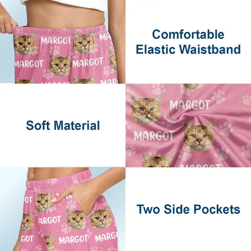 Dog Lovers,Pet Lovers,Cat Lovers,Happy - Custom Photo Funny Pet Face Pattern Dog Cat Family - Personalized Pajama Shorts
