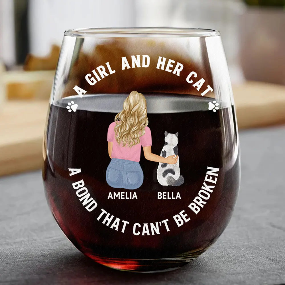 A Bond That Will Never Break Between Cat Parents - Personalized Stemless Wine Glass