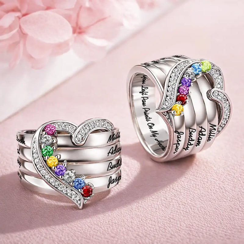 You Left Paw Prints On My Heart Pet Memorial - Personalized Birthstone Heart Ring